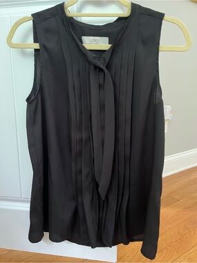 LOFT Black Sleeveless Pleated Tie-Neck Camisole
